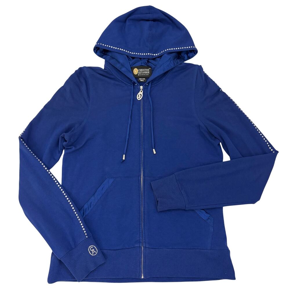 Christine Alexander Womens Zip Front Hoodie Small Royal Blue Swarovski Crystals